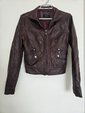Burgundy Fake Leather Jacket
